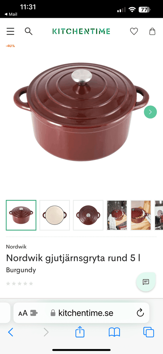 Nordwik 5L Rund Gjutjärnsgryta