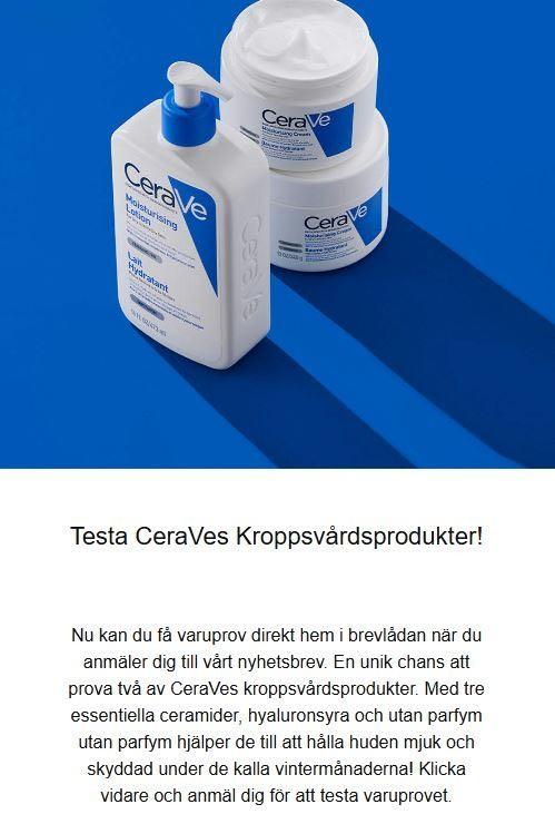 Gratisprov fråm CeraVe när man prenumererar på deras mail