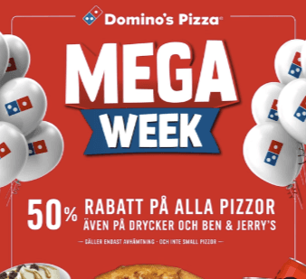 Mega Week - 50 % rabatt på alla pizzor, dryck och glass