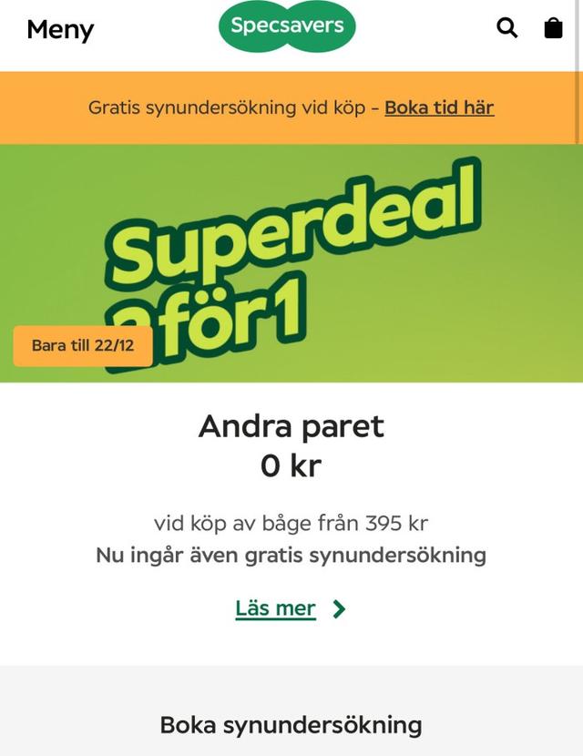 Gratis synundersökning och 2:a paret gratis hos Specsavers