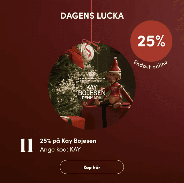 Lucka 11: 25 % på Kay Bojesen hos Cervera med koden KAY