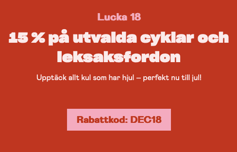 Lucka 18: 15 % på cyklar och leksaksfordon hos Jollyroom
