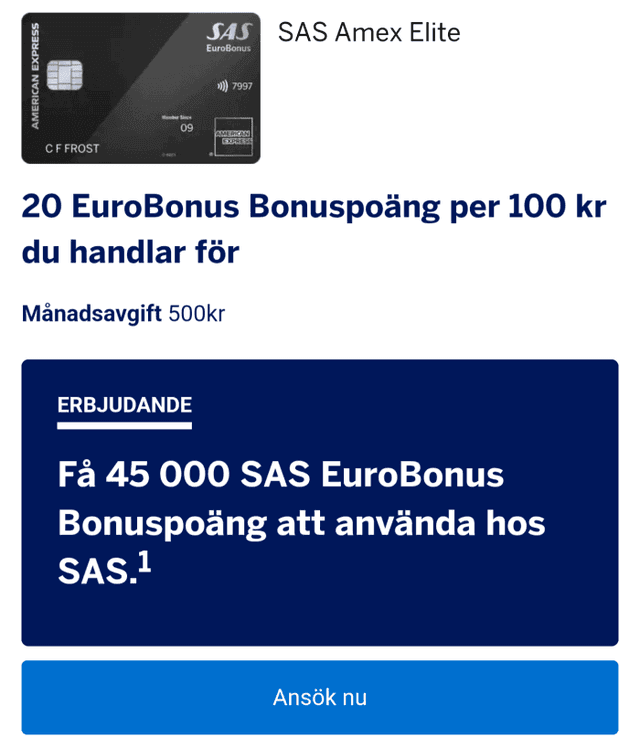 Exklusiv Inbjudan SAS Amex Elite - 45 000 SAS EuroBonus