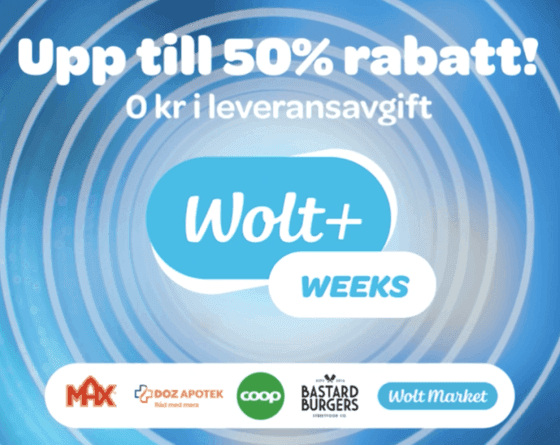 Få 50 % rabatt på Wolt under Wolt+ Weeks