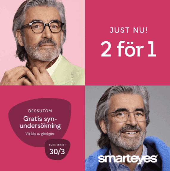 Gratis synundersökning + 2 för 1 på glasögon hos Smarteyes