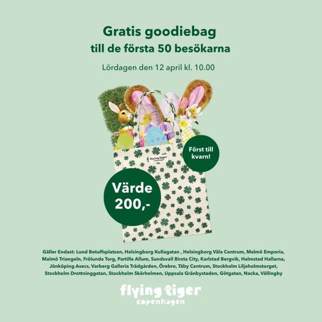 Gratis goodiebag hos Flying Tiger Copenhagen 12/4 10.00