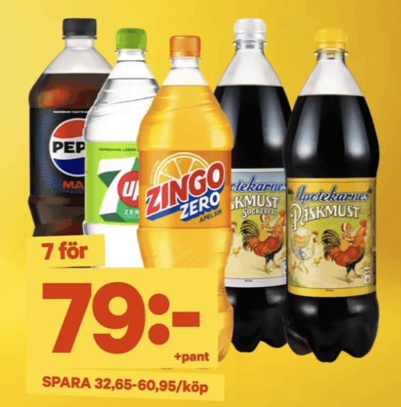 7 st läsk för 79 kr + pant hos City Gross