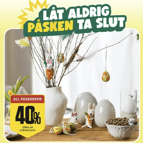 40 % rabatt på all påskdekor hos ÖoB