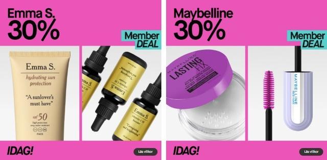 30% rabatt på Maybelline och Emma S idag