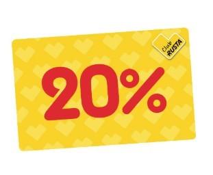 20% rabatt på ett helt köp hos Rusta