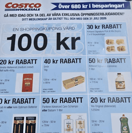 Spara över 680 kr hos Costco med deras öppningserbjudanden