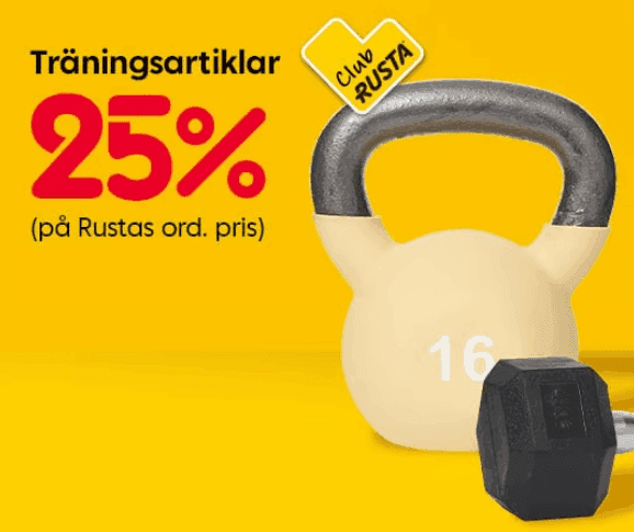 Rusta - 25% rabatt på träningsartiklar