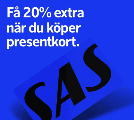 Få 20 % extra värde när du köper presentkort hos SAS