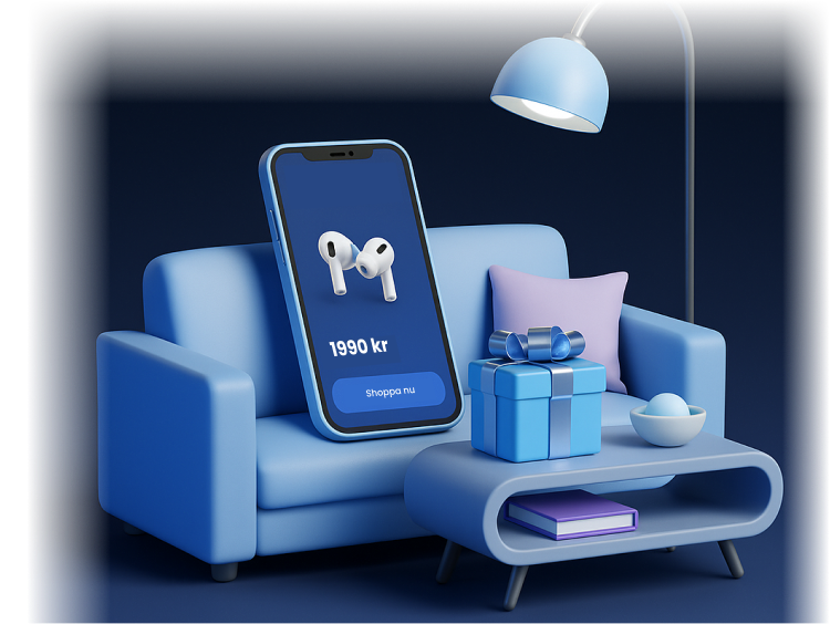 3D illustration with chair, phone and gift boxes